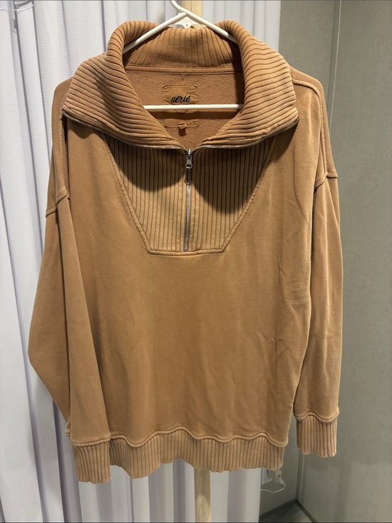aerie Other - aerie Zip-Up Pullover in Camel Brown